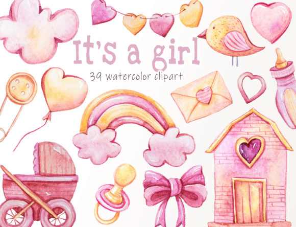 Baby Girl Watercolor Clipart- 39 Png Grafika Ilustracje do Druku Przez Tiana Geo