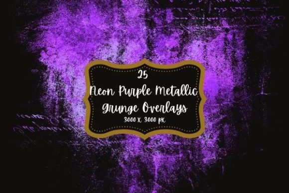 25 Neon Purple Metallic Grunge Overlays