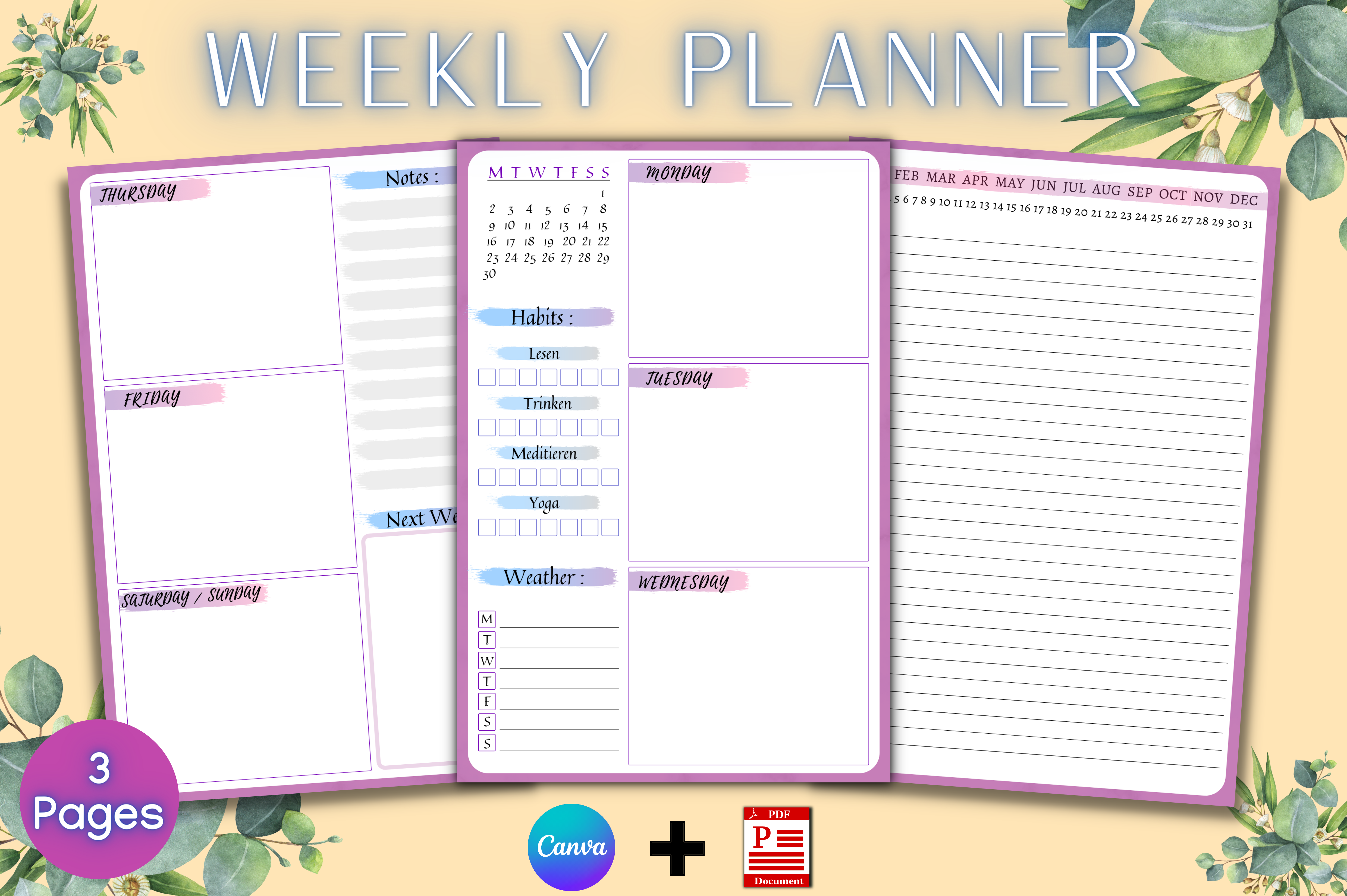 Weekly Planner Canva Template Graphic by Florid Printables · Creative ...