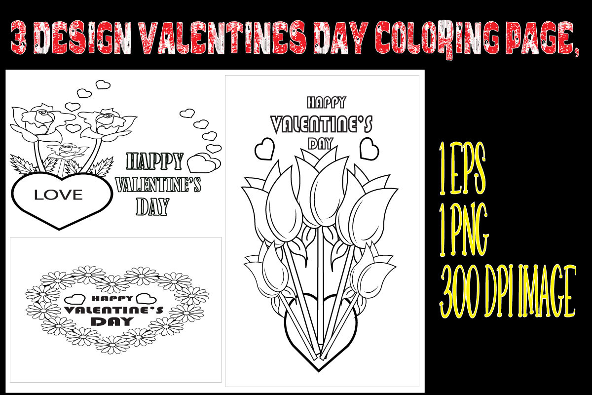 3 Design Valentines Day Coloring Page, Graphic by amjadhossainpinko ...