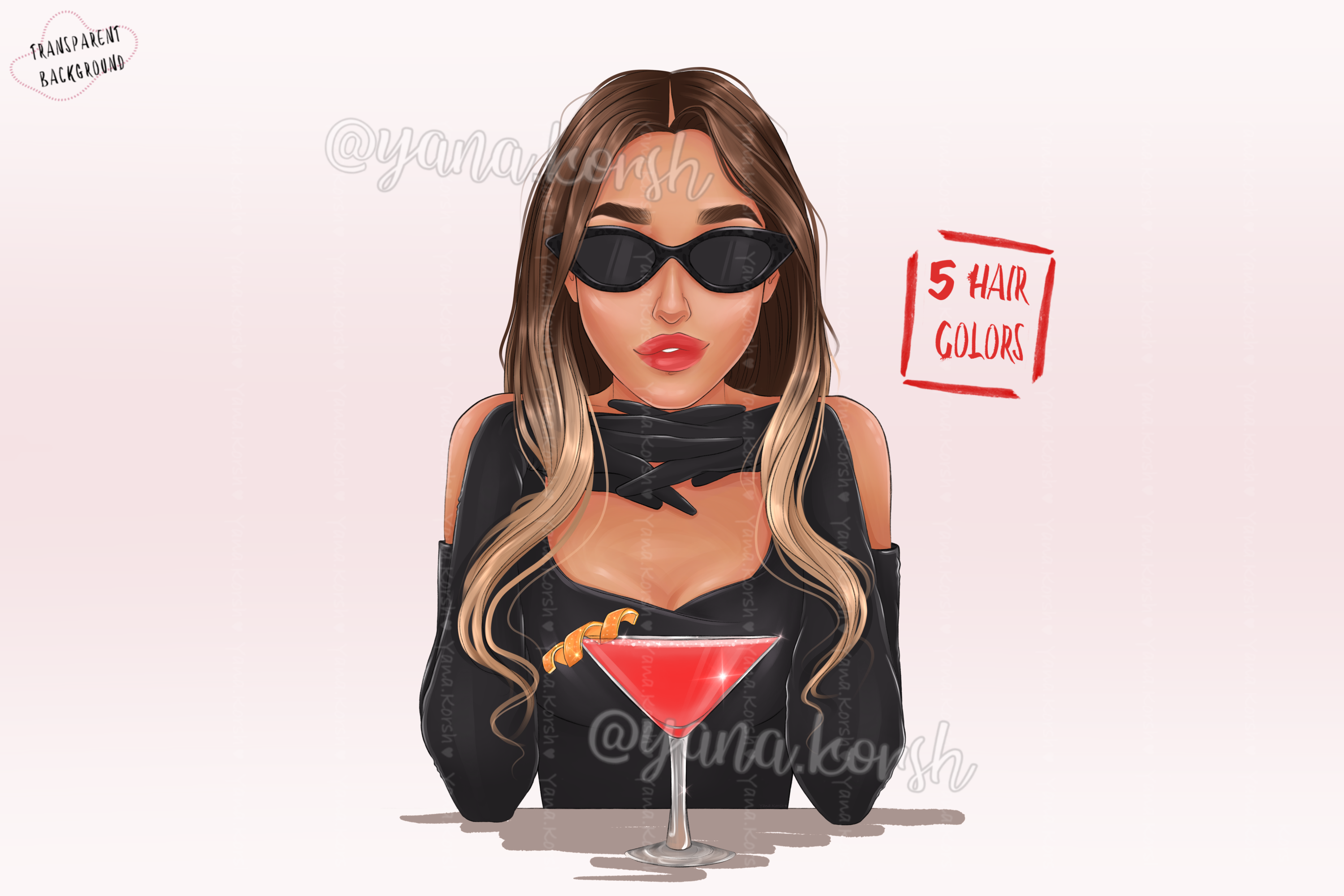 Fashion Glam Girl with Cocktail Clipart Graphic by YanaArt · Creative ...