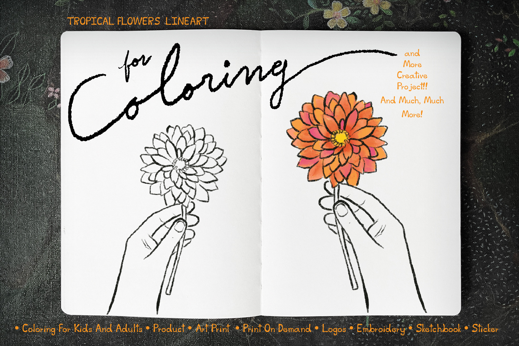 Flowers Lne Art for Digital Coloring