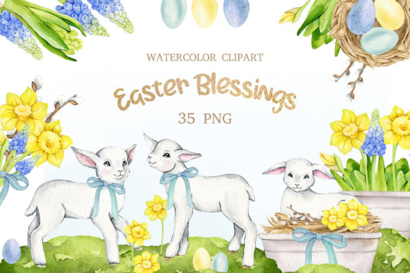 Watercolor Easter Lamb Clipart Graphic Illustrations By SipkaDesigns