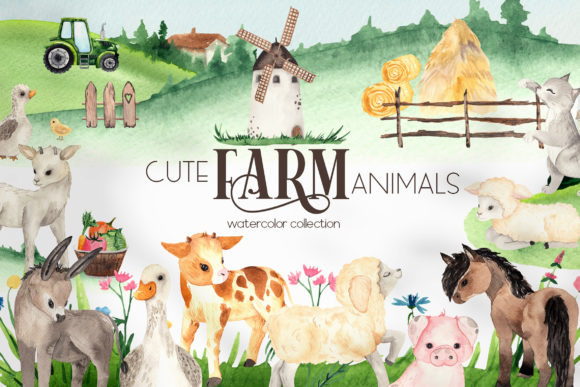 Watercolor Farm Animals