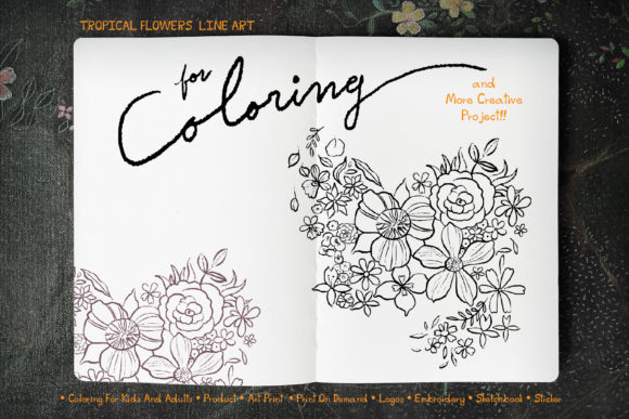 Tropical Flowers Line Art for Colouring