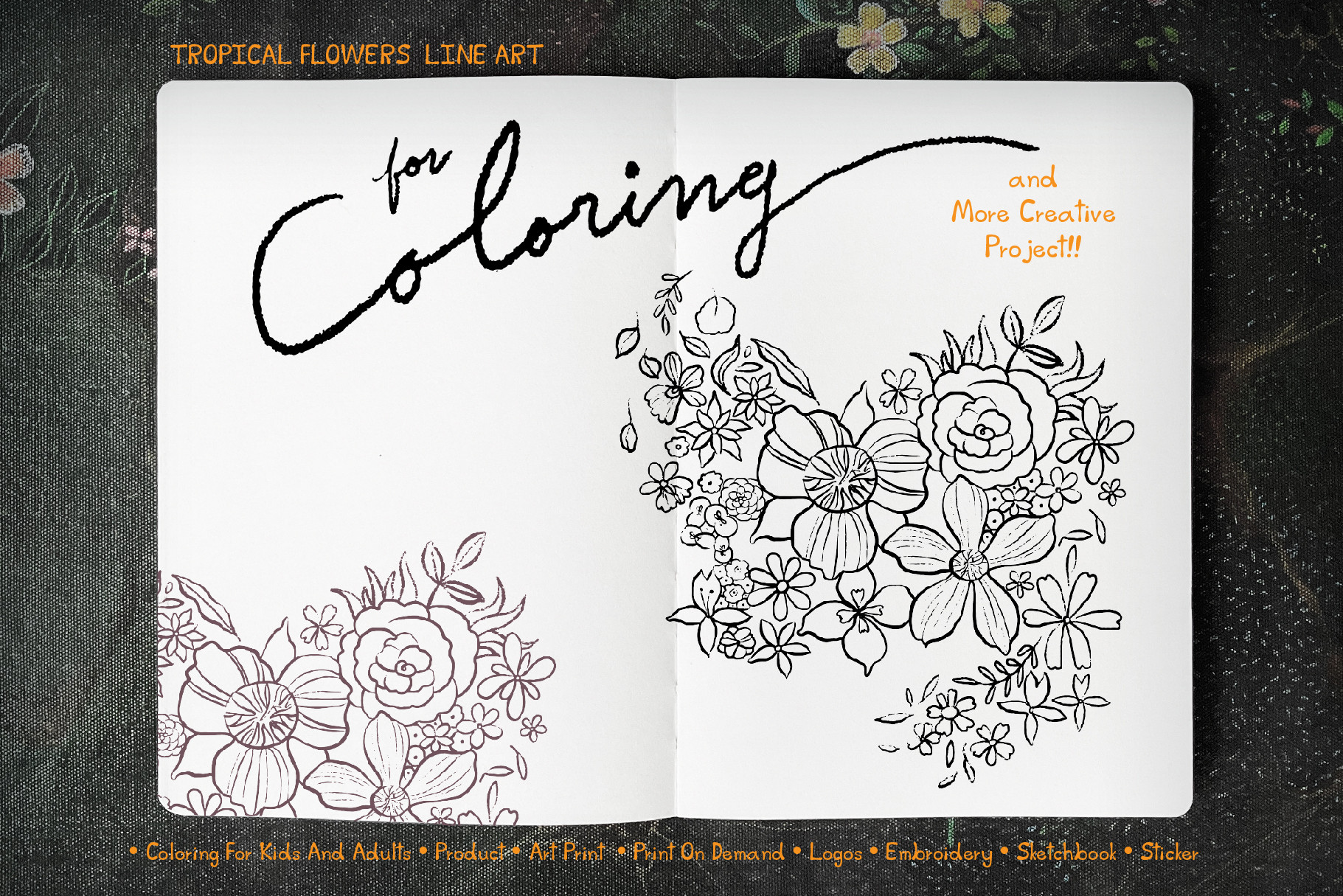 Tropical Flowers Line Art for Colouring