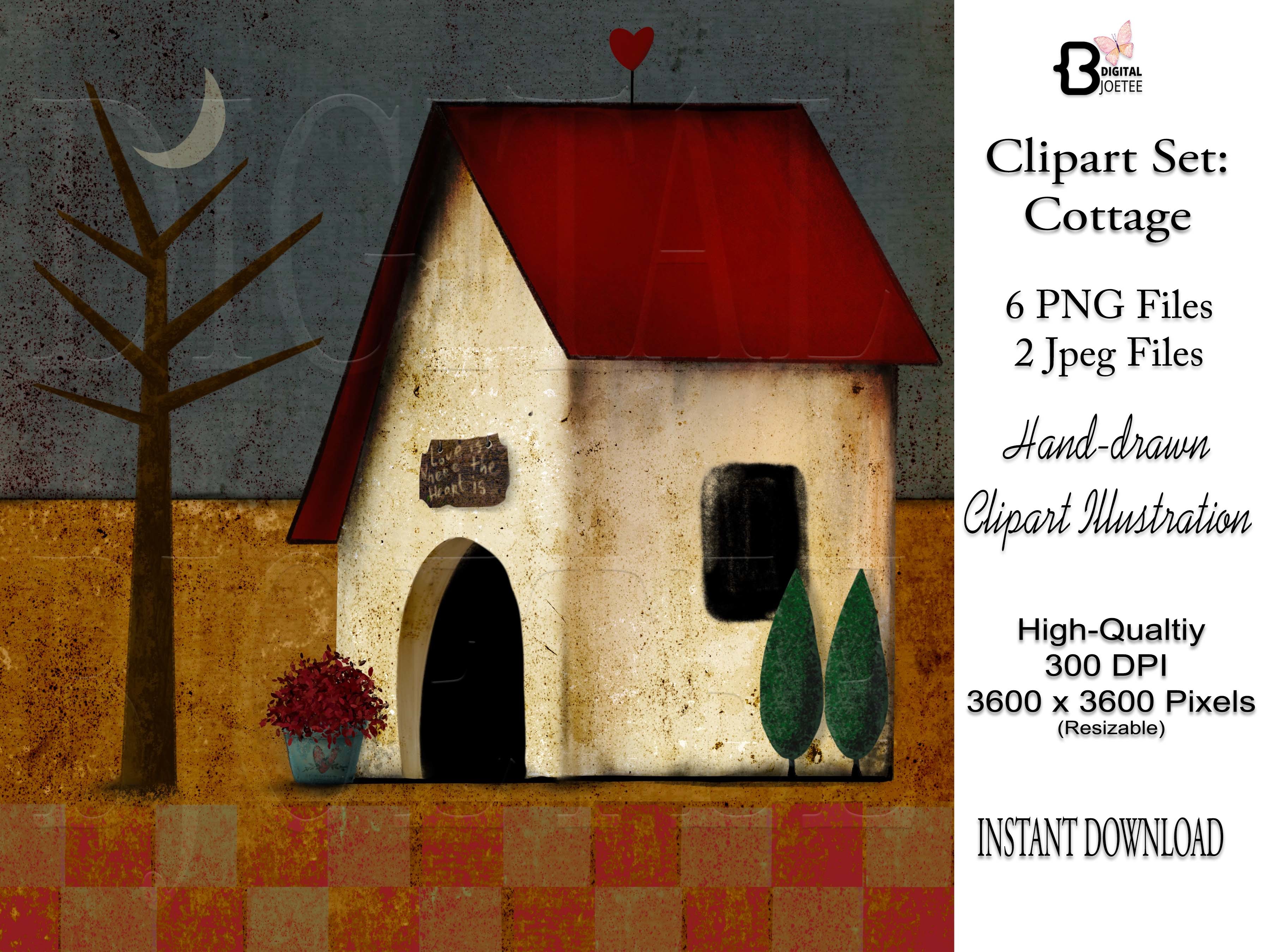 House Portrait Clipart, Grunge Cabin.