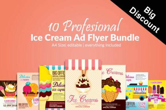 Ice Cream Discount 10 Flyers Bundle Gráfico Plantillas de Impresión Por Leza Sam