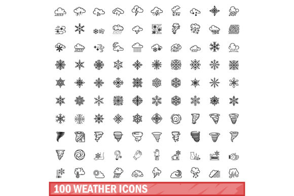 100 Weather Icons Set, Outline Style