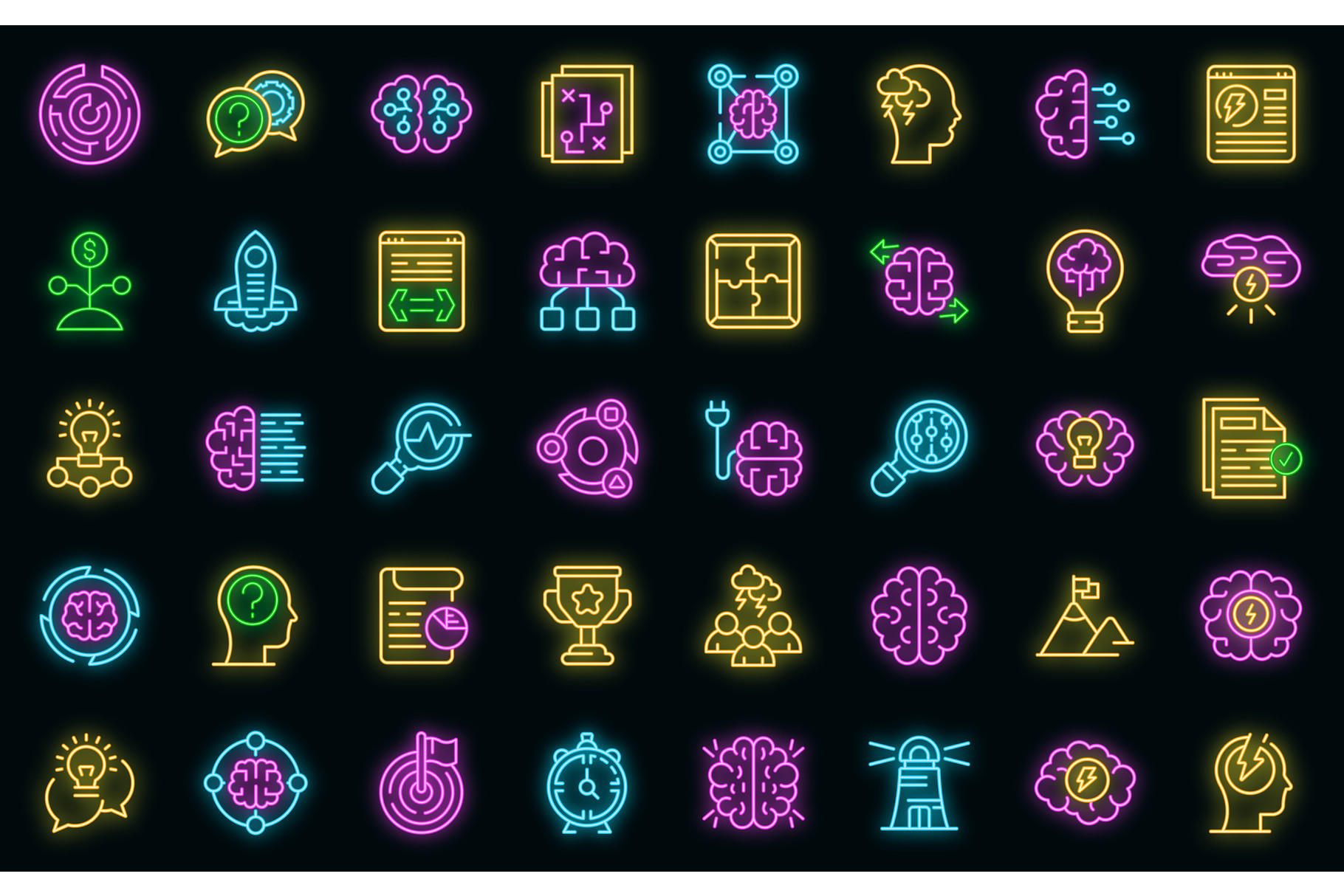 Brainstorming Icons Set Vector Neon
