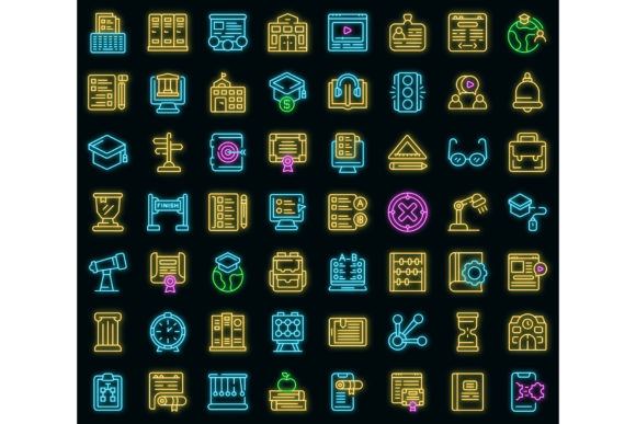 Business School Icons Set Vector Neon