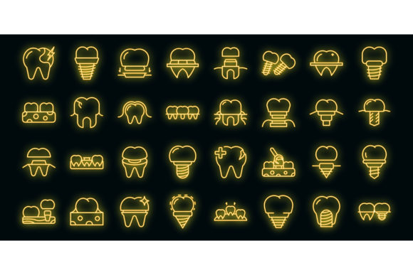 Dental Implant Icons Set Vector Neon