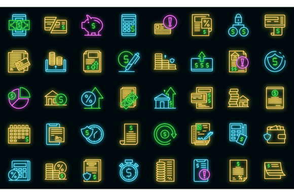 Payment Terms Icons Set Vector Neon