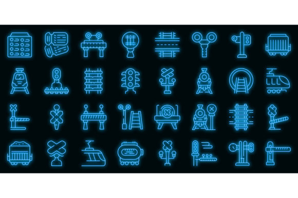 Railway Crossing Icons Set Vector Neon Graphic Icons By ylivdesign