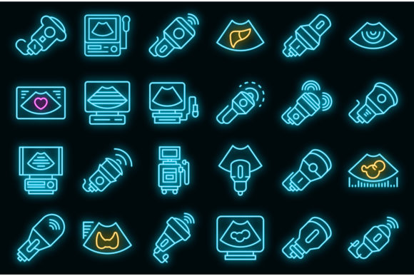 Sonograph Icons Set Vector Neon