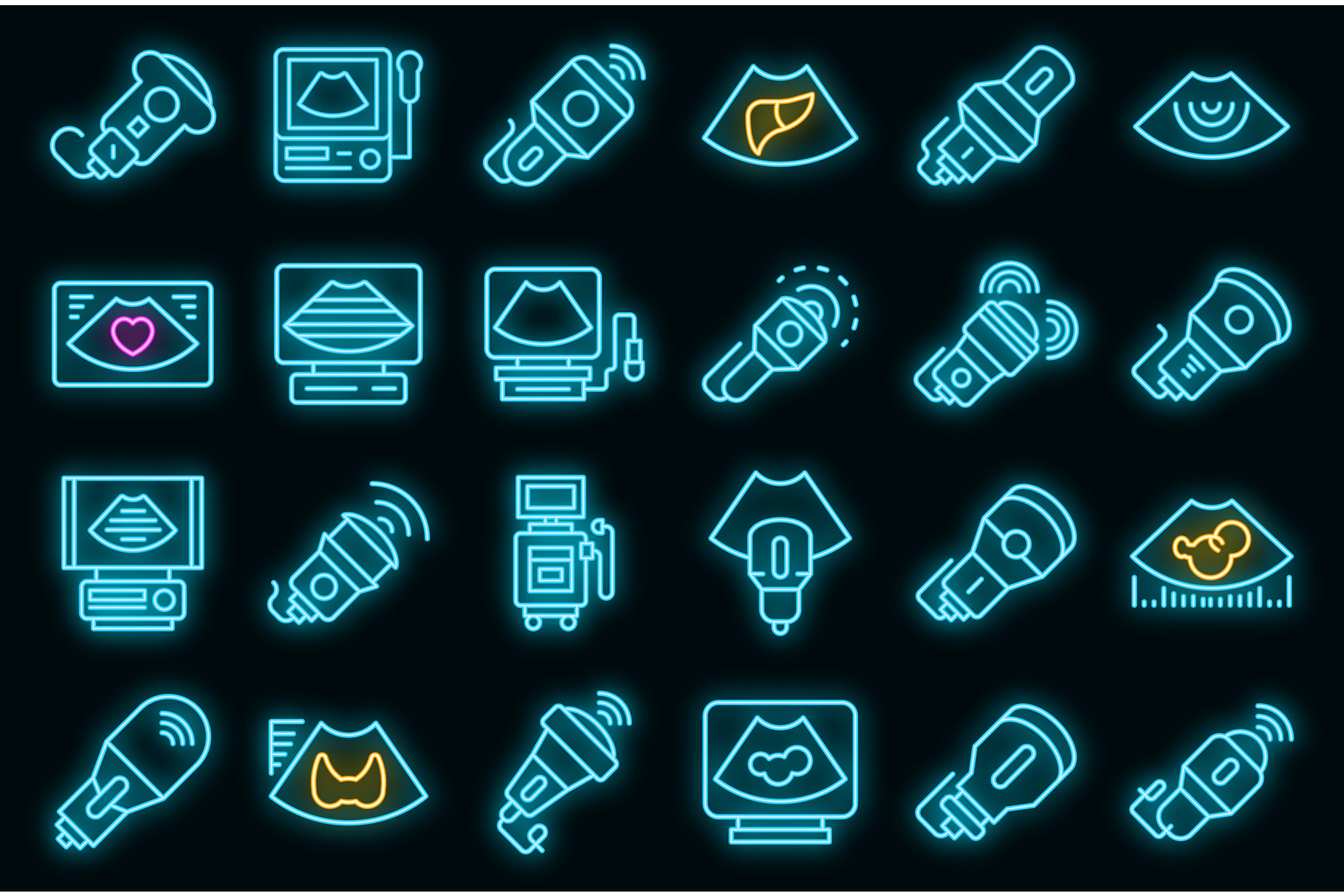 Sonograph Icons Set Vector Neon