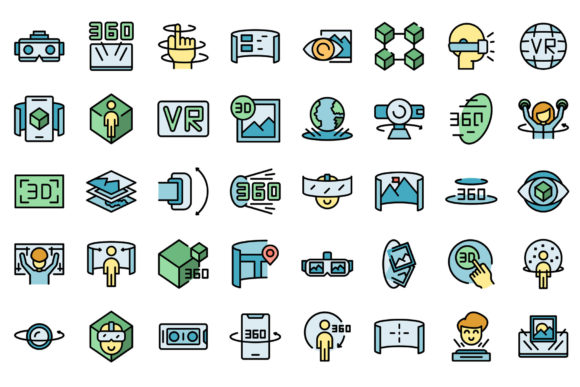Virtual Tour Icons Set Vector Flat