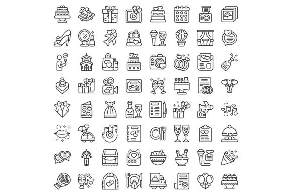 Wedding Service Icons Set Outline