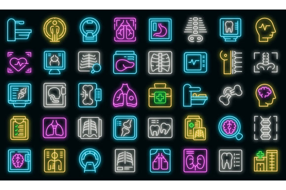 X-ray Examination Icons Set Vector Neon