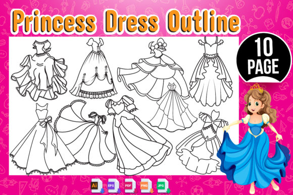 10 Princess Dress Outline Coloring Page Graphic by Creative king  Creative  Fabrica