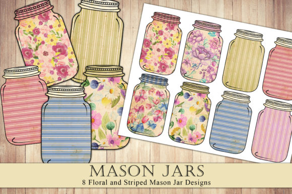 Vintage Floral and Striped Mason Jars