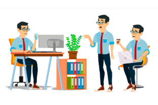 Business Man Character Vector. Working