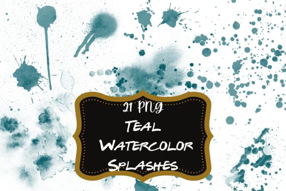 21 Teal Watercolor Splash Overlays PNG