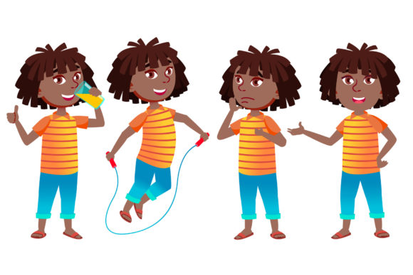 Girl Schoolgirl Kid Poses Set Vector.