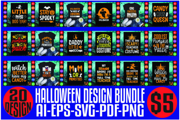 Preview of Halloween T-Shirt and SVG Design Bundle T-shirt, sticker, and sublimation design