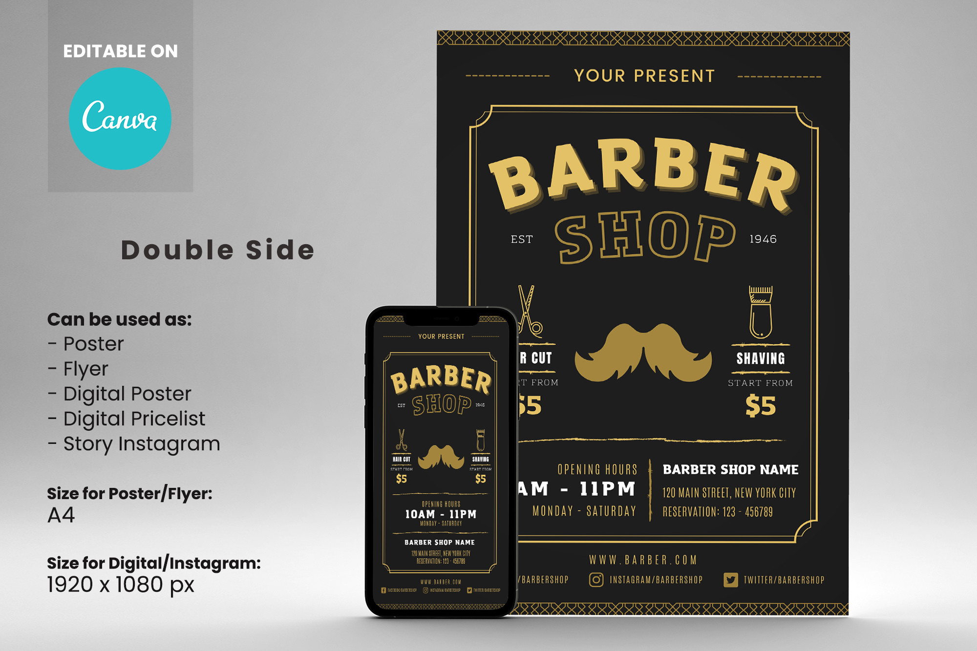 Barbershop Price List Canva Template
