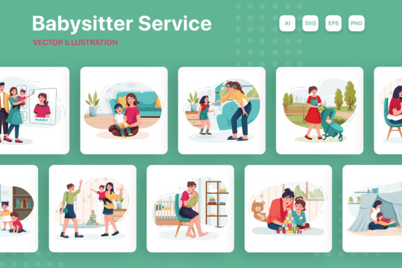 Babysitter Service Illustration Concept Afbeelding Afdrukbare Illustraties Door freeslab88