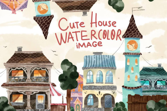 Cute House Watercolor Clipart Set Graphic Illustrations By NKTKNS