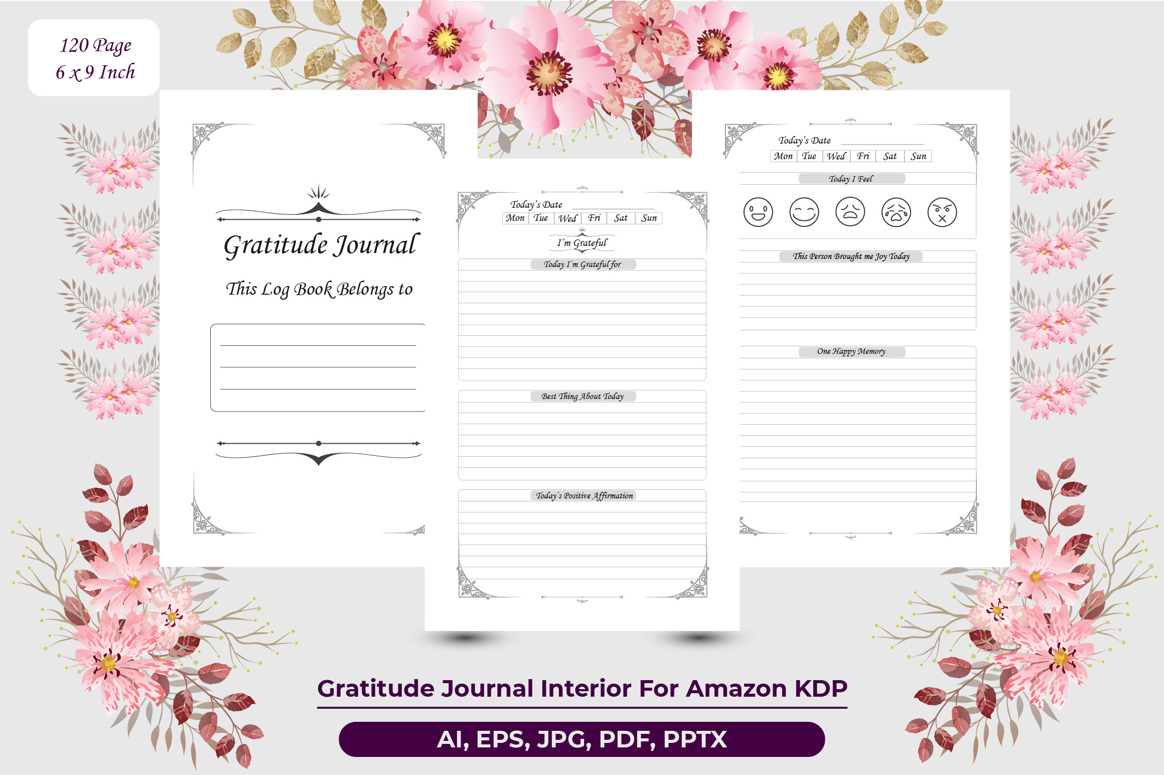 Gratitude Journal KDP Interior Graphic by mdshafiqulislam259 · Creative ...