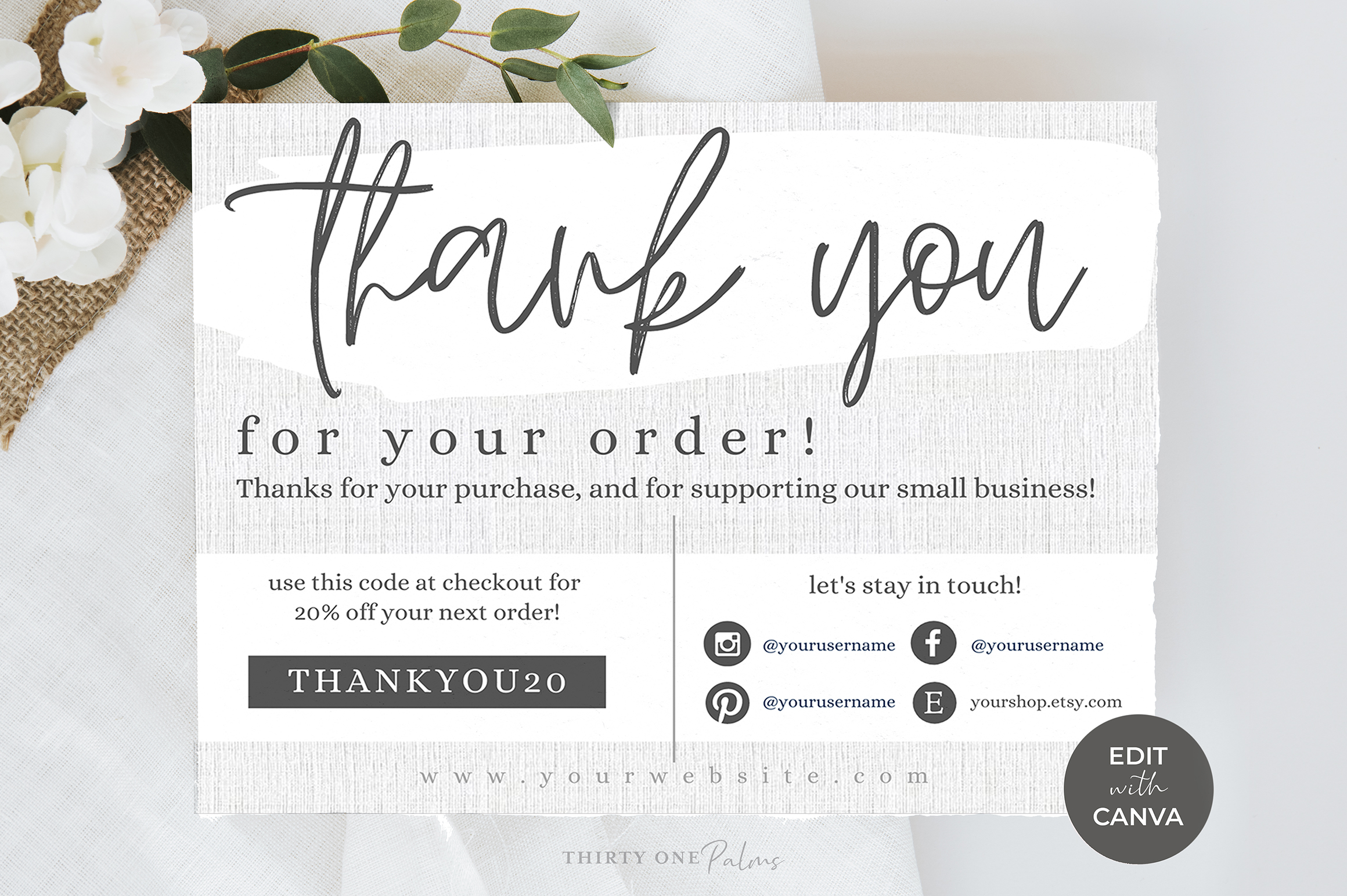 Thank You Card for Canva | White Linen