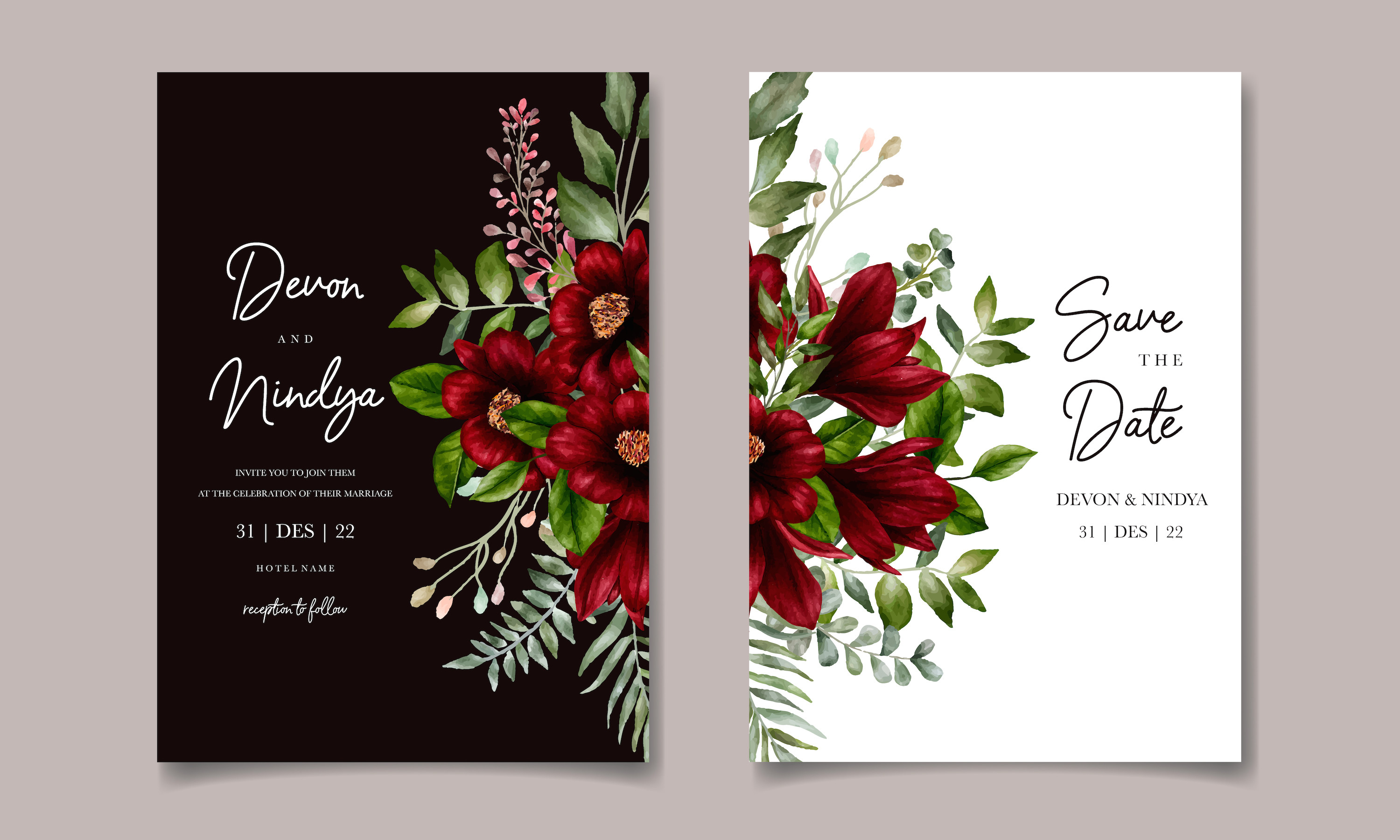 Watercolor Red Flower Wedding Card Graphic by Darren Studio · Creative ...
