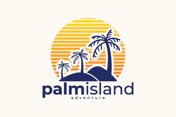 Sunset and Palm Island Logo Template