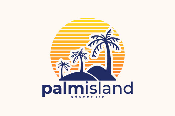 Sunset and Palm Island Logo Template