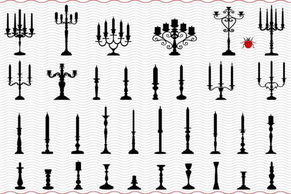 Candlesticks, Black Isolated Silhouettes