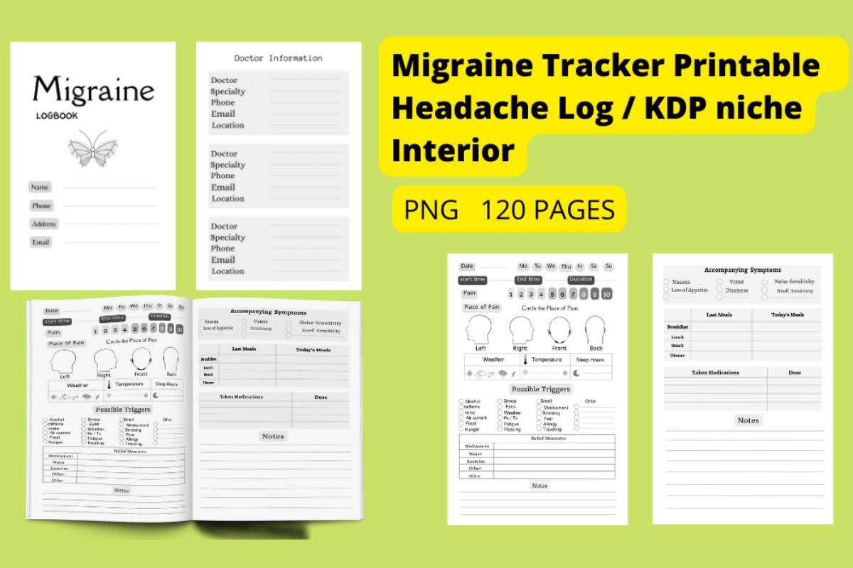 Migraine, Headache Tracker Logbook Graphic by KDP Brain · Creative Fabrica