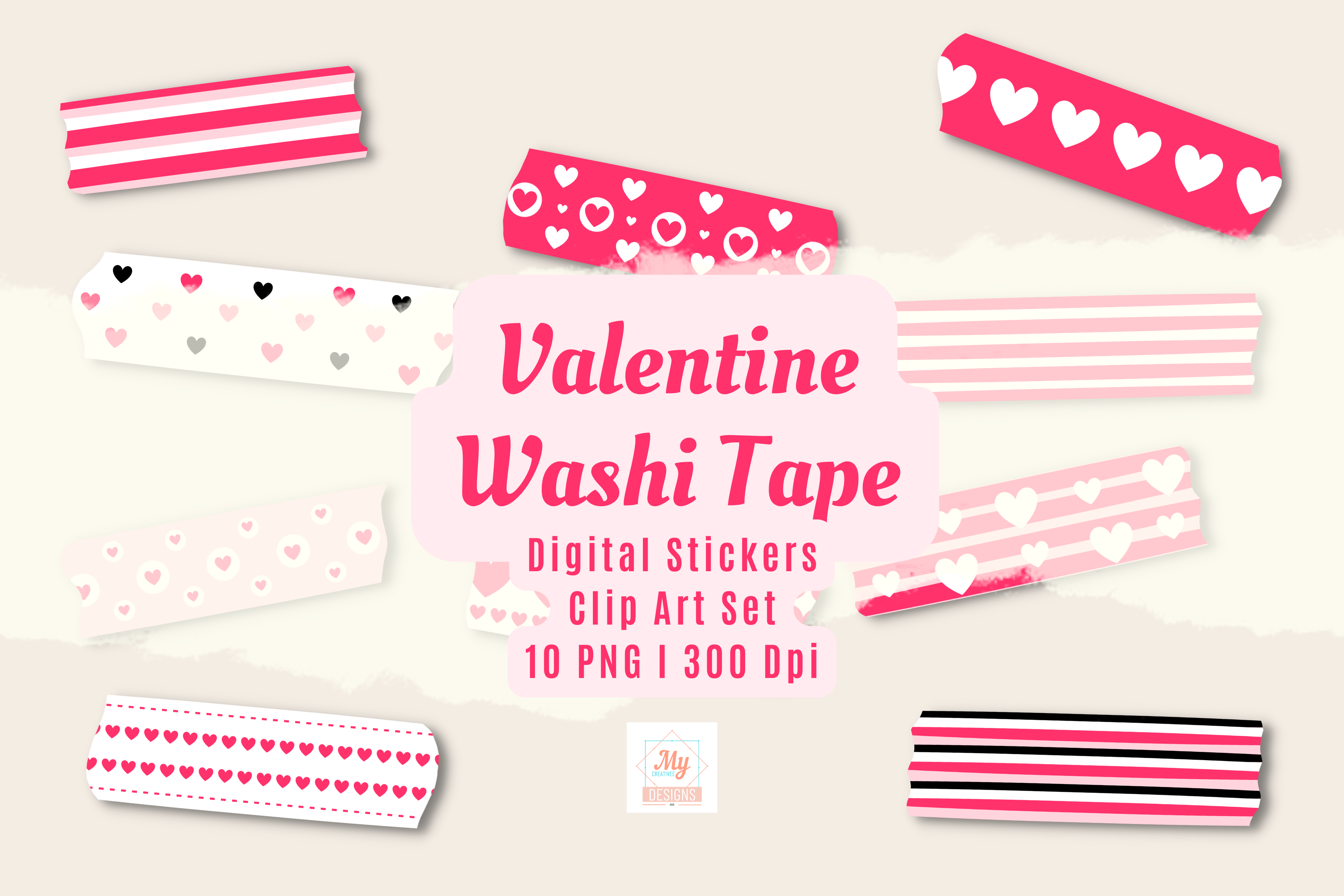 Valentine Washi Tape Digital Stickers Graphic by Mycreativee · Creative ...