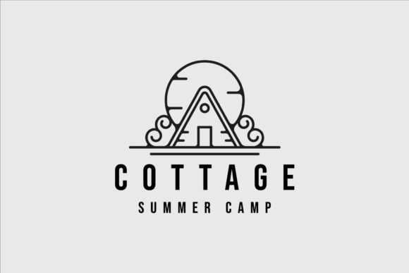 Cottage or Cabin Logo Line Art Vintage