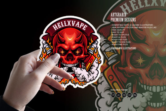 Scary Skull Smoking Hell Vape Logo SVG Graphic by artgrarisstudio   Creative Fabrica
