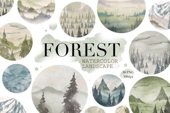 Watercolor Forest Tree Clipart. Woodland Graphic Illustrations By NKTKNS