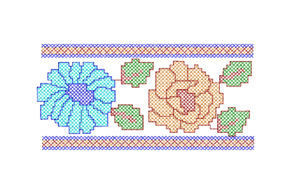 Cross Stitch Flower Border
