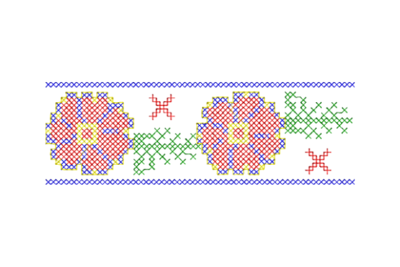 Cross Stitch Flower Border