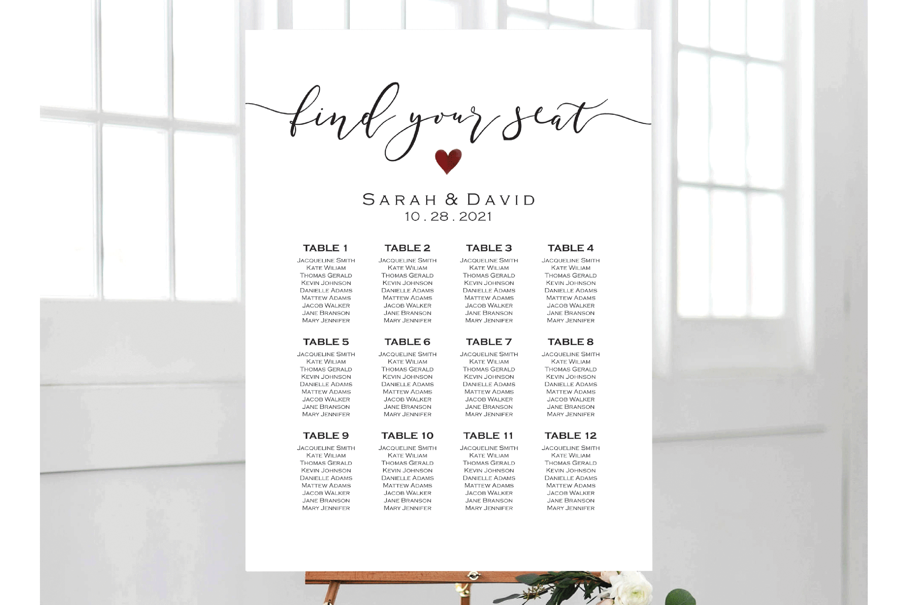 Seating Chart Template, Wedding Seating