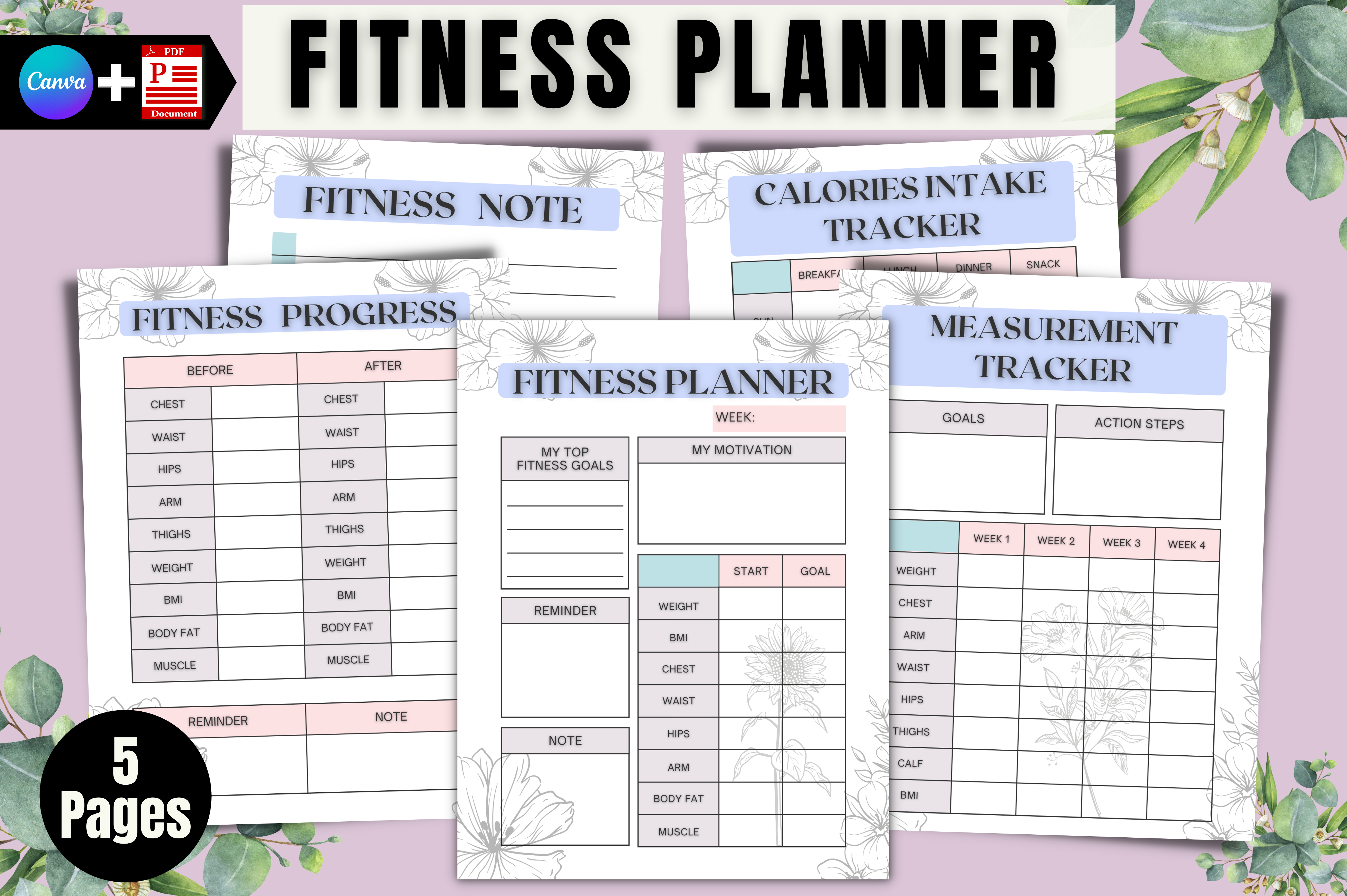 Flower Fitness Planner Canva Template Graphic by Florid Printables ...