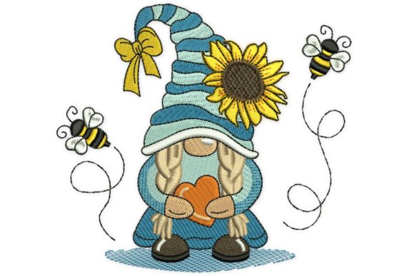 Bee Girl Gnome Floral & Garden Embroidery Design By NextEmbroidery