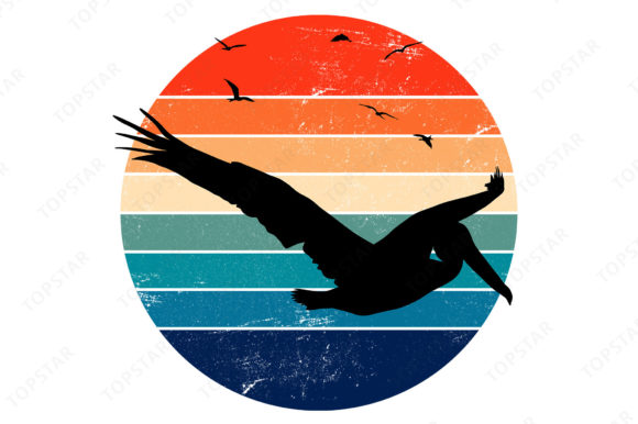 Pelican Bird Silhouette Retro Sunset