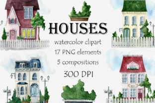 Watercolor Vintage Houses Clipart Graphic by Solomiika · Creative Fabrica